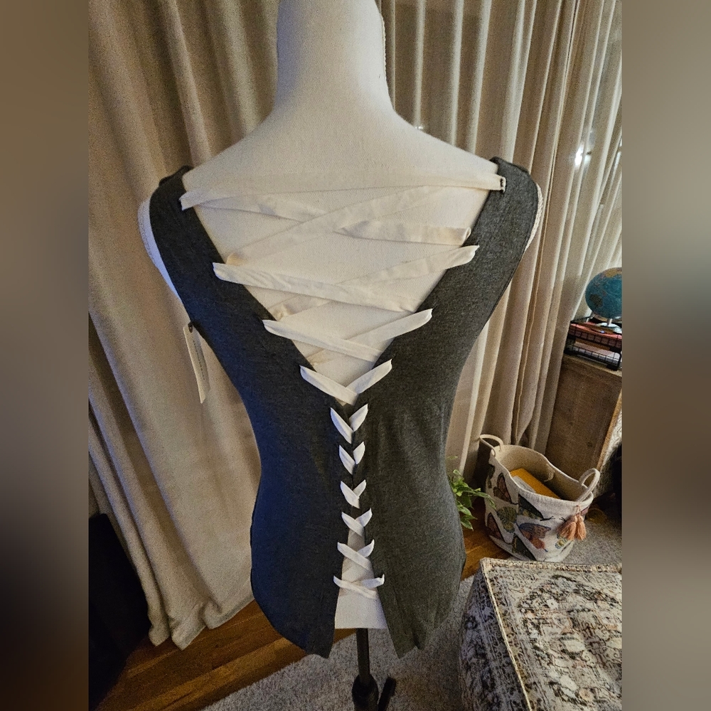 NWT, Grey, back lace up tank top, Anthropologie, Size S